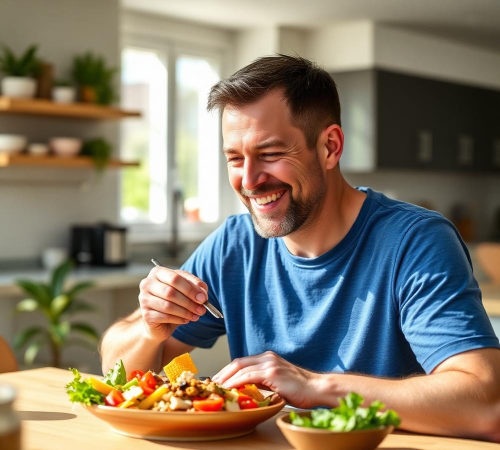 Man enjoying a healthy meal at home