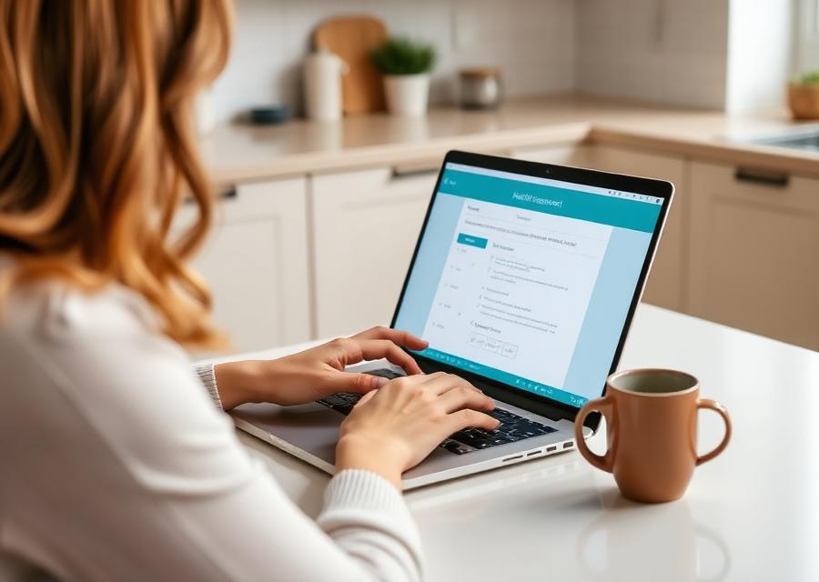 Woman completing an online Care Guide on her laptop